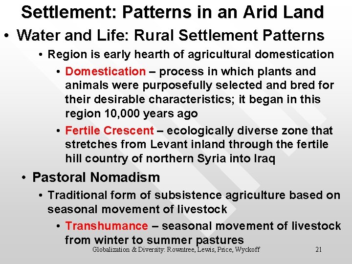 Settlement: Patterns in an Arid Land • Water and Life: Rural Settlement Patterns •