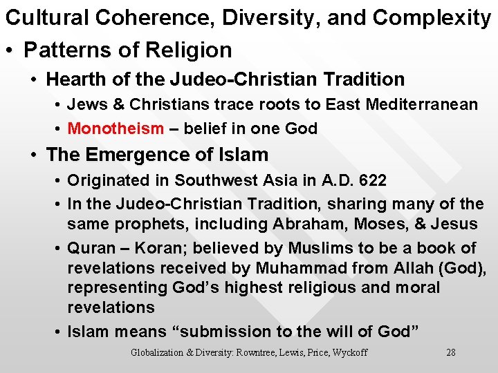 Cultural Coherence, Diversity, and Complexity • Patterns of Religion • Hearth of the Judeo-Christian