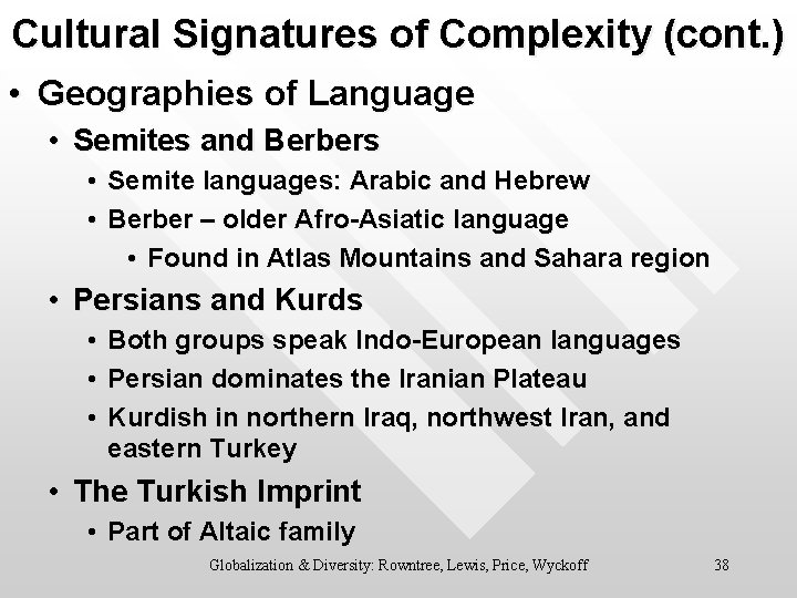 Cultural Signatures of Complexity (cont. ) • Geographies of Language • Semites and Berbers