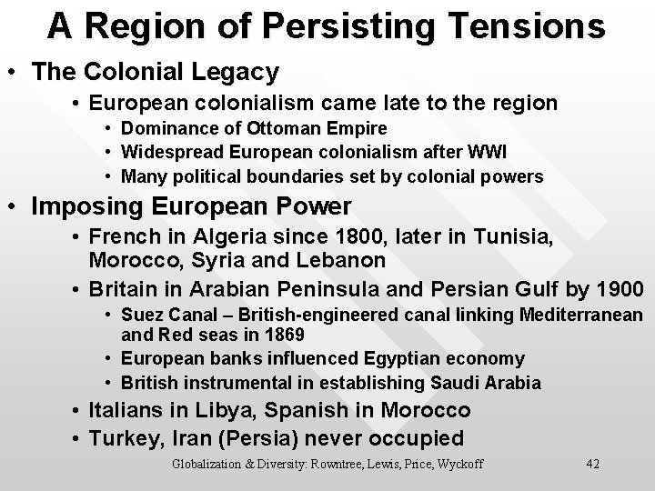 A Region of Persisting Tensions • The Colonial Legacy • European colonialism came late