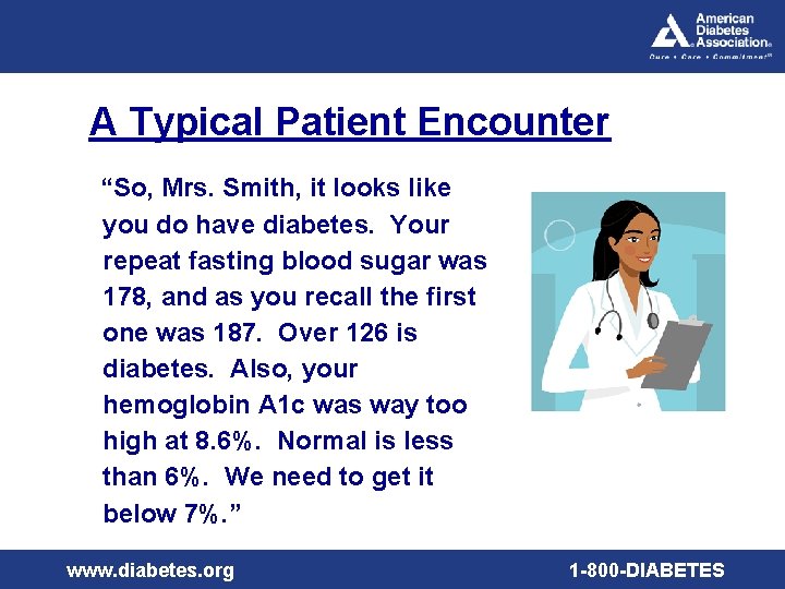 A Typical Patient Encounter “So, Mrs. Smith, it looks like you do have diabetes.