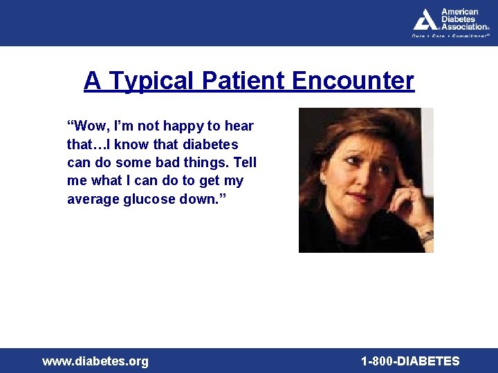 A Typical Patient Encounter “Wow, I’m not happy to hear that…I know that diabetes