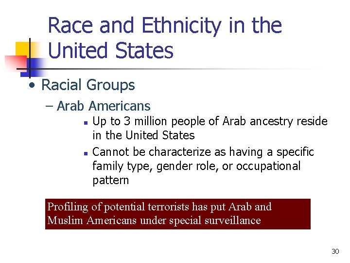 Race and Ethnicity in the United States • Racial Groups – Arab Americans n