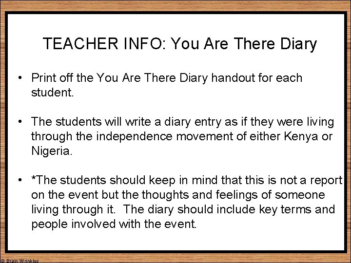 TEACHER INFO: You Are There Diary • Print off the You Are There Diary