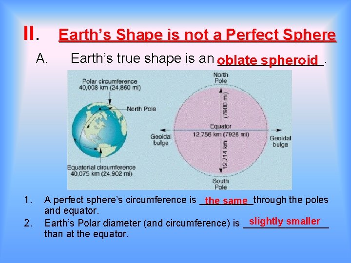 II. Earth’s Shape is not a Perfect Sphere A. 1. 2. Earth’s true shape