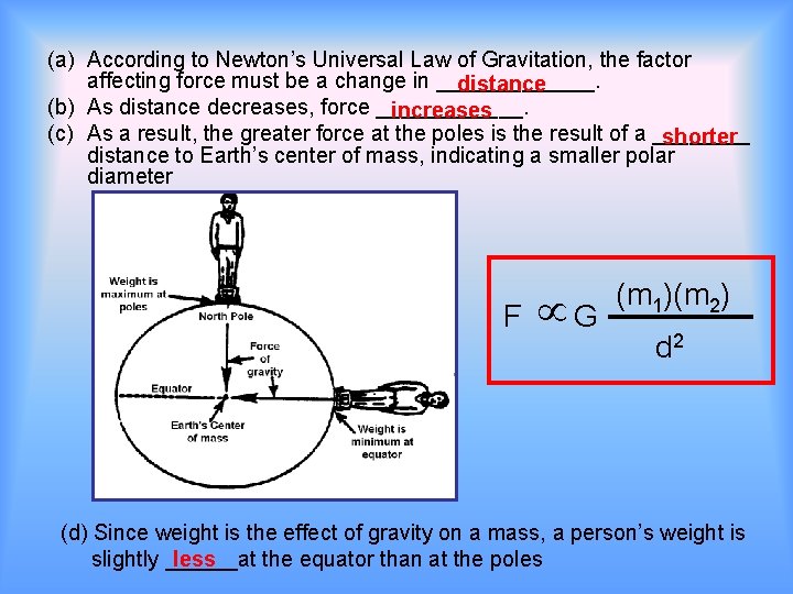 (a) According to Newton’s Universal Law of Gravitation, the factor affecting force must be