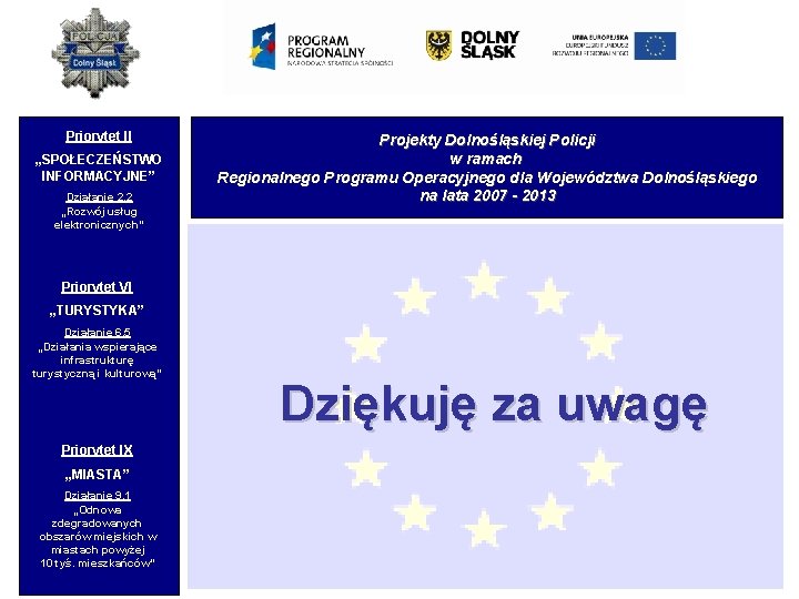 Priorytet II „SPOŁECZEŃSTWO INFORMACYJNE” Działanie 2. 2 „Rozwój usług elektronicznych” Projekty Dolnośląskiej Policji w