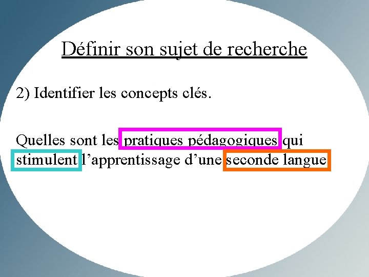 Définir son sujet de recherche 2) Identifier les concepts clés. Quelles sont les pratiques