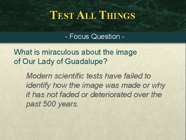 TEST ALL THINGS - Focus Question - What is miraculous about the image of