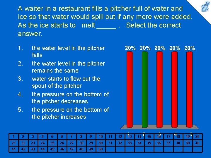 A waiter in a restaurant fills a pitcher full of water and ice so