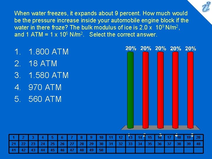 When water freezes, it expands about 9 percent. How much would be the pressure