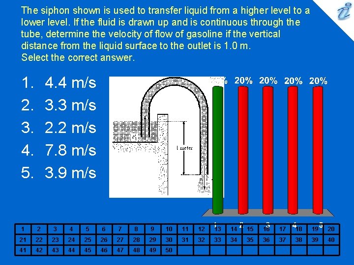 The siphon shown is used to transfer liquid from a higher level to a