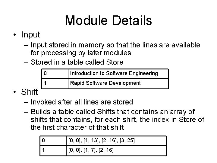 Module Details • Input – Input stored in memory so that the lines are