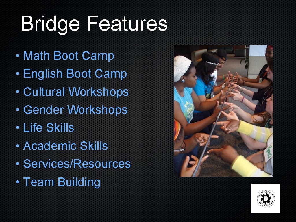 Bridge Features • Math Boot Camp • English Boot Camp • Cultural Workshops •