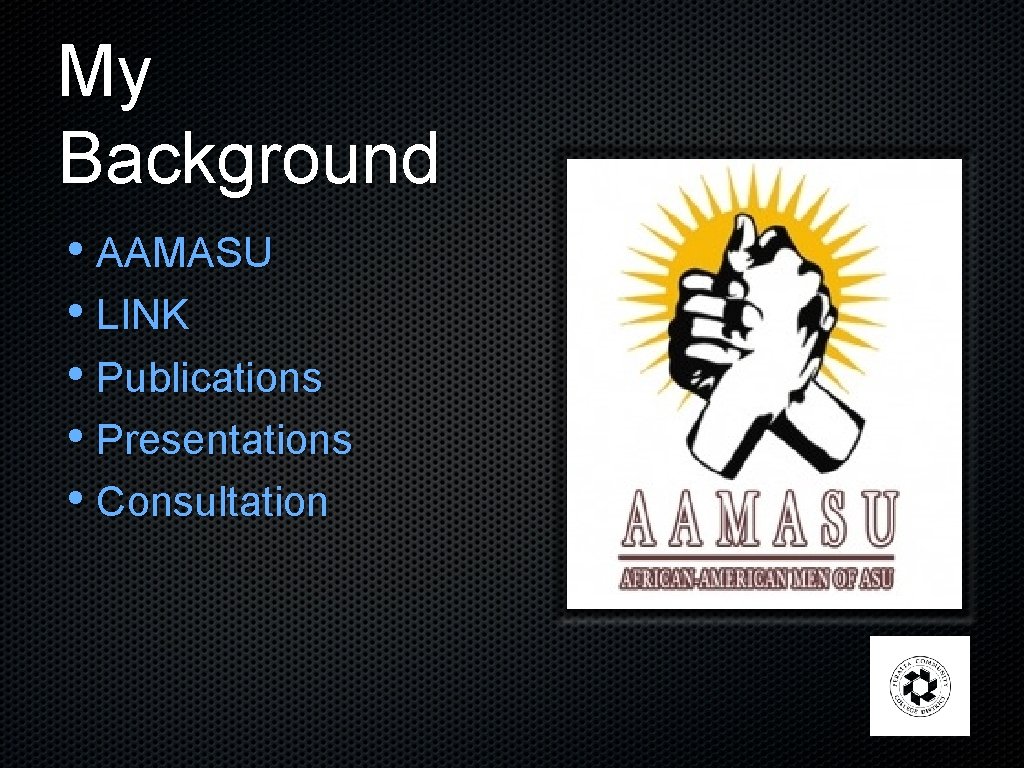 My Background • AAMASU • LINK • Publications • Presentations • Consultation 