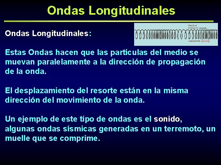 Ondas Longitudinales: Estas Ondas hacen que las partículas del medio se muevan paralelamente a