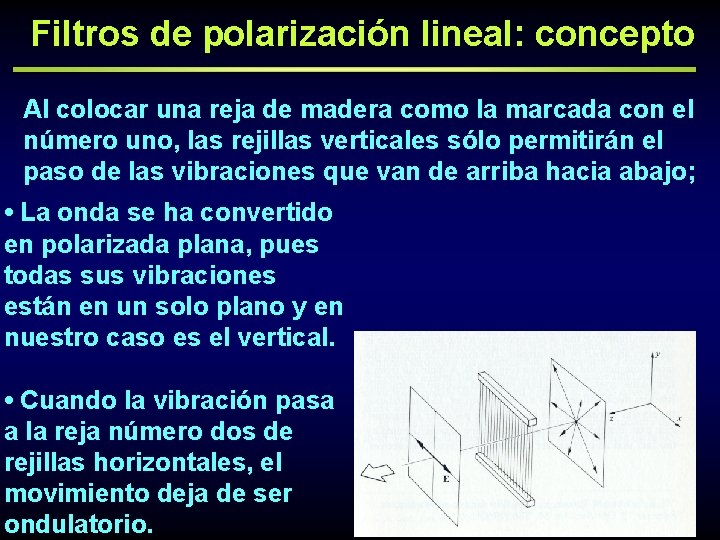 Filtros de polarización lineal: concepto Al colocar una reja de madera como la marcada