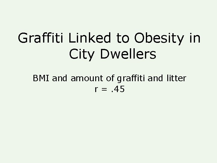 Graffiti Linked to Obesity in City Dwellers BMI and amount of graffiti and litter Graffiti Linked to Obesity in City Dwellers BMI and amount of graffiti and litter