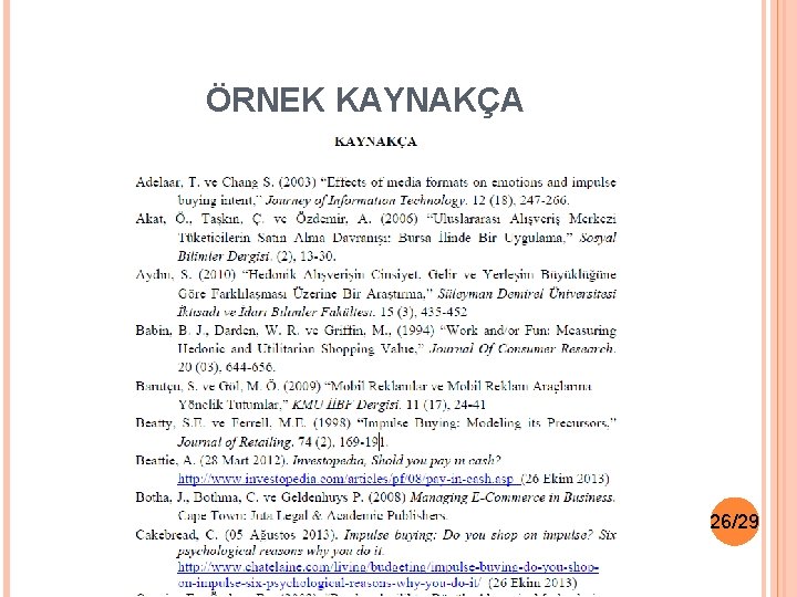 ÖRNEK KAYNAKÇA 26/29 