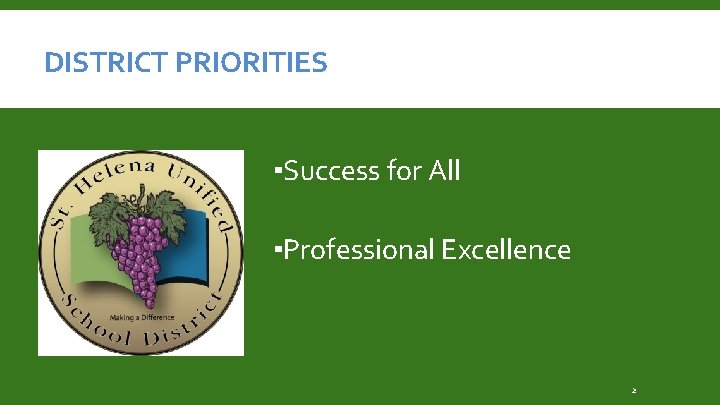 DISTRICT PRIORITIES ▪Success for All ▪Professional Excellence 2 