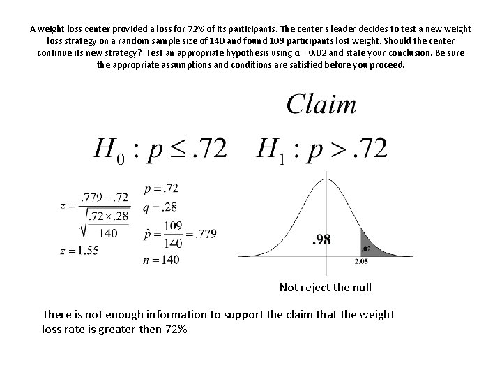 A weight loss center provided a loss for 72% of its participants. The center's
