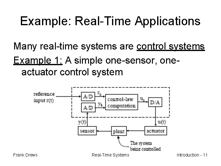 Example: Real-Time Applications Many real-time systems are control systems Example 1: A simple one-sensor,