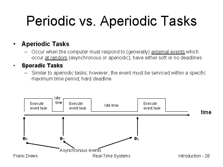 Periodic vs. Aperiodic Tasks • Aperiodic Tasks – Occur when the computer must respond