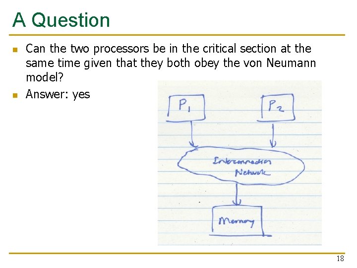 A Question n n Can the two processors be in the critical section at