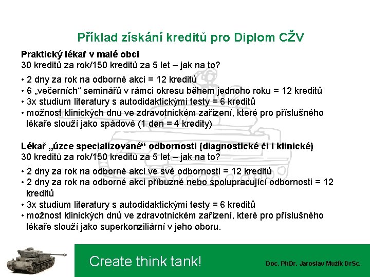  Příklad získání kreditů pro Diplom CŽV Praktický lékař v malé obci 30 kreditů