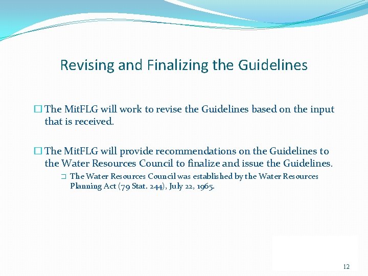 Revising and Finalizing the Guidelines � The Mit. FLG will work to revise the Revising and Finalizing the Guidelines � The Mit. FLG will work to revise the