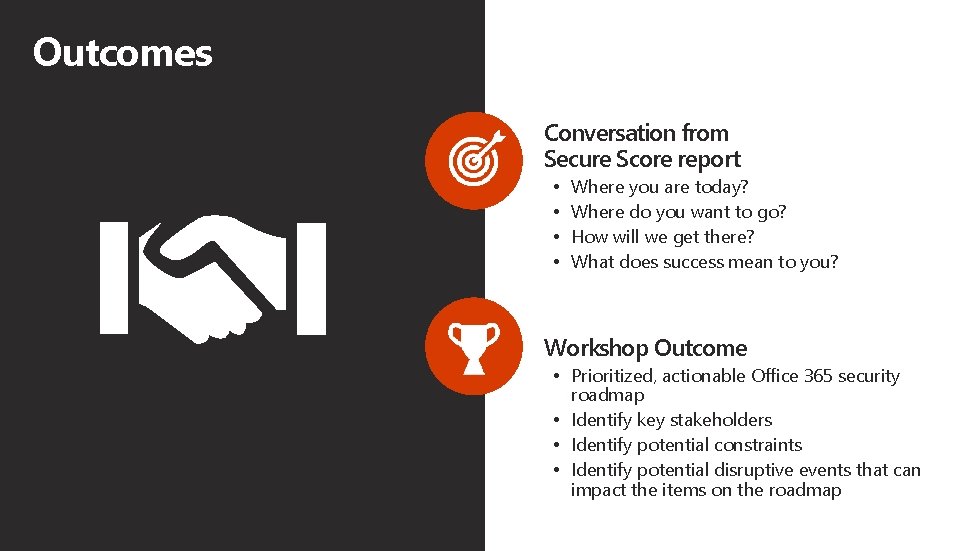 Outcomes Conversation from Secure Score report • • Where you are today? Where do Outcomes Conversation from Secure Score report • • Where you are today? Where do