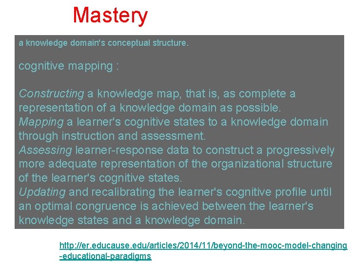 Mastery a knowledge domain's conceptual structure. cognitive mapping : Constructing a knowledge map, that