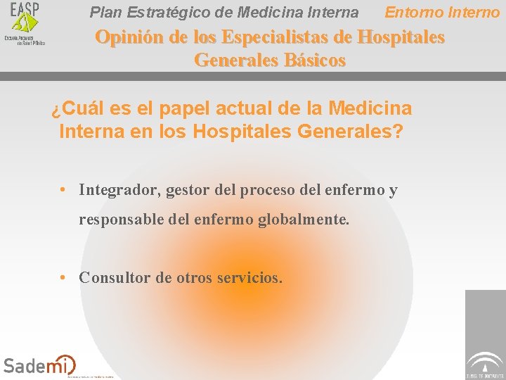 Plan Estratégico de Medicina Interna Entorno Interno Opinión de los Especialistas de Hospitales Generales