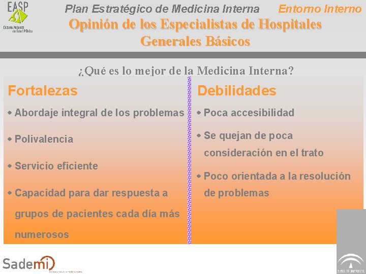 Plan Estratégico de Medicina Interna Entorno Interno Opinión de los Especialistas de Hospitales Generales