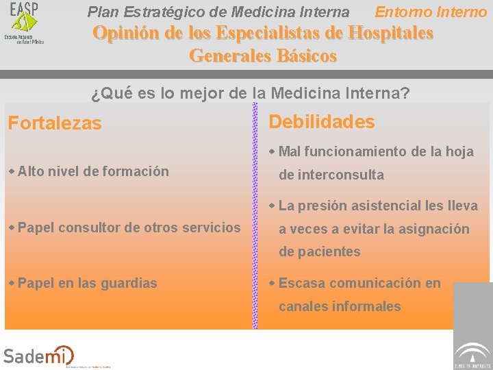 Plan Estratégico de Medicina Interna Entorno Interno Opinión de los Especialistas de Hospitales Generales