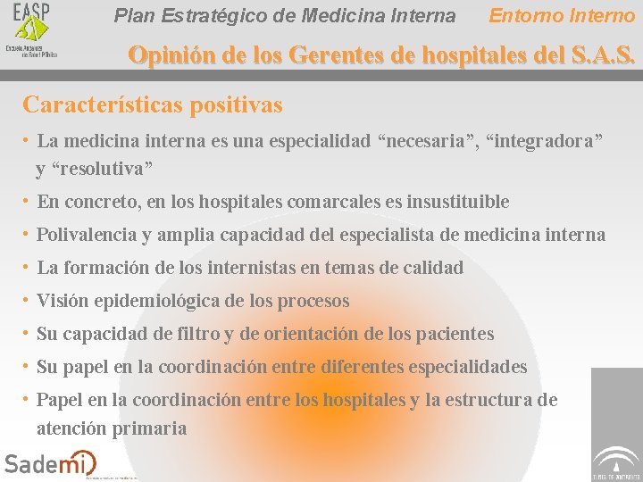 Plan Estratégico de Medicina Interna Entorno Interno Opinión de los Gerentes de hospitales del