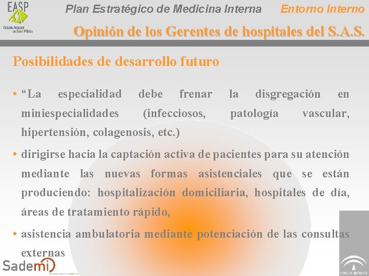 Plan Estratégico de Medicina Interna Entorno Interno Opinión de los Gerentes de hospitales del