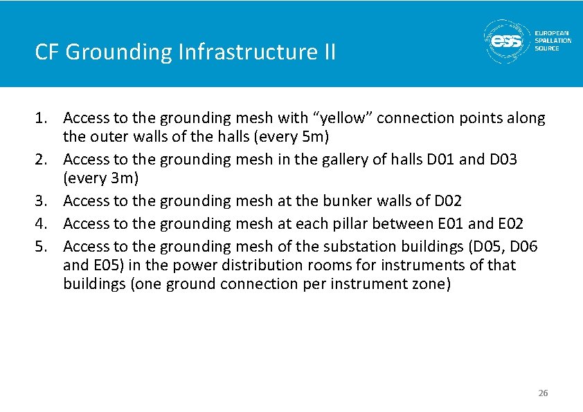 CF Grounding Infrastructure II 1. Access to the grounding mesh with “yellow” connection points CF Grounding Infrastructure II 1. Access to the grounding mesh with “yellow” connection points