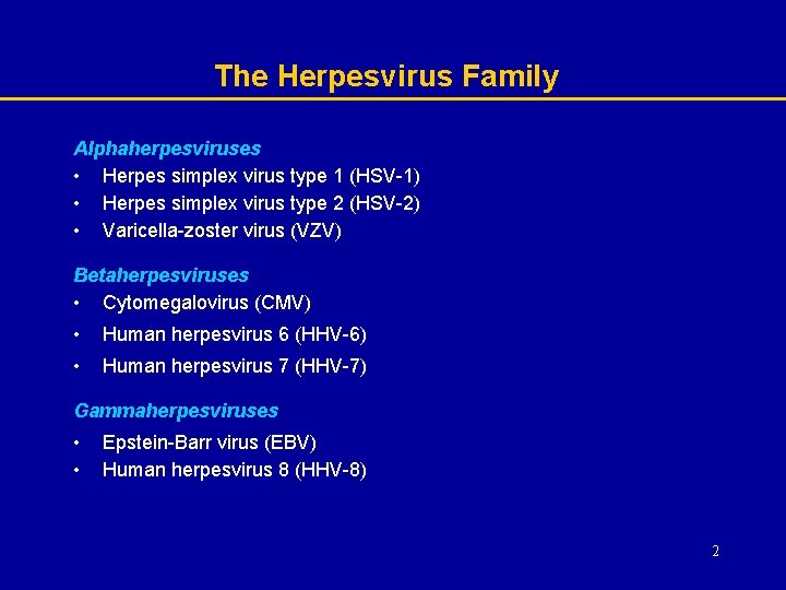 The Herpesvirus Family Alphaherpesviruses • Herpes simplex virus type 1 (HSV-1) • Herpes simplex The Herpesvirus Family Alphaherpesviruses • Herpes simplex virus type 1 (HSV-1) • Herpes simplex