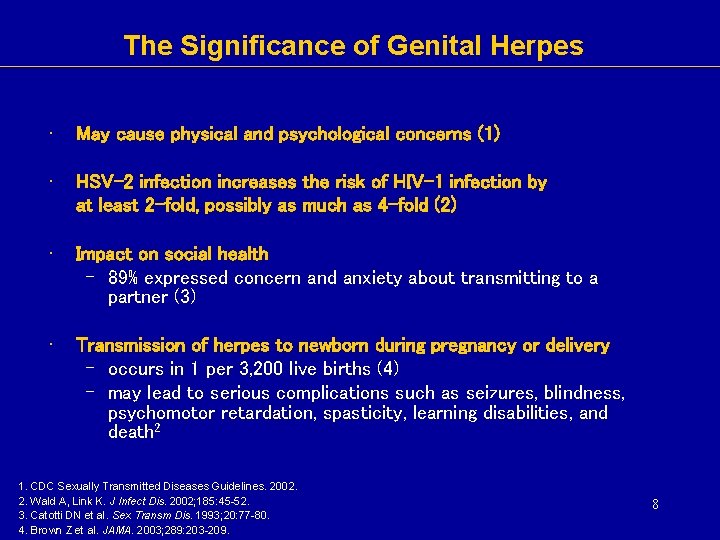 The Significance of Genital Herpes • May cause physical and psychological concerns (1) • The Significance of Genital Herpes • May cause physical and psychological concerns (1) •