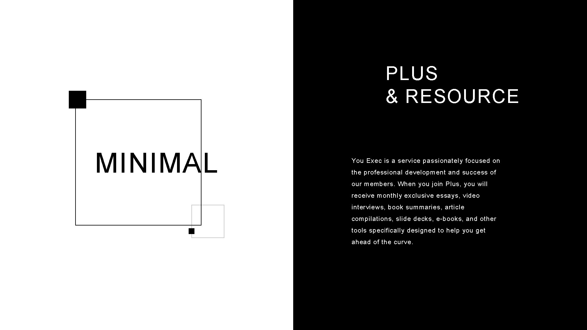 PLUS & RESOURCE MINIMAL You Exec is a service passionately focused on the professional