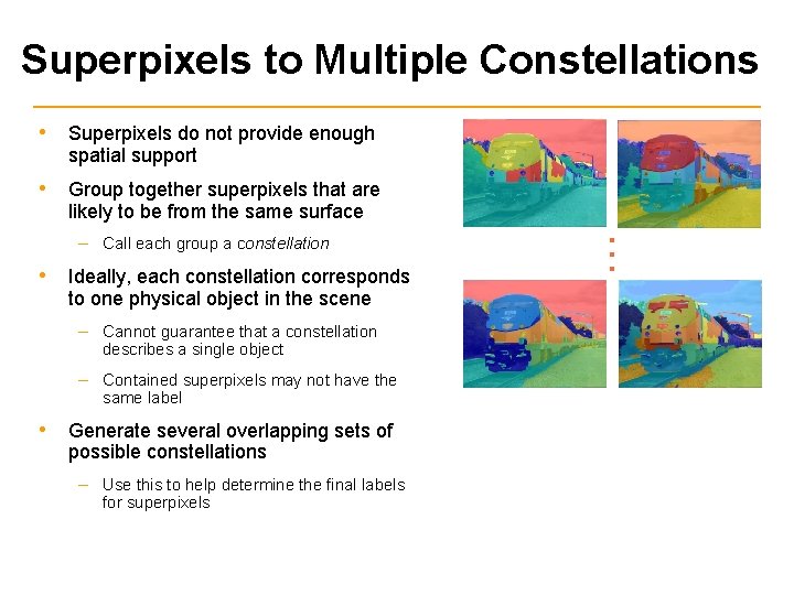 Superpixels to Multiple Constellations • Superpixels do not provide enough spatial support • Group
