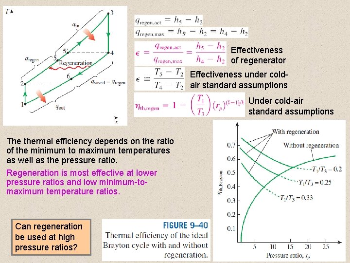 Effectiveness of regenerator Effectiveness under coldair standard assumptions Under cold-air standard assumptions The thermal