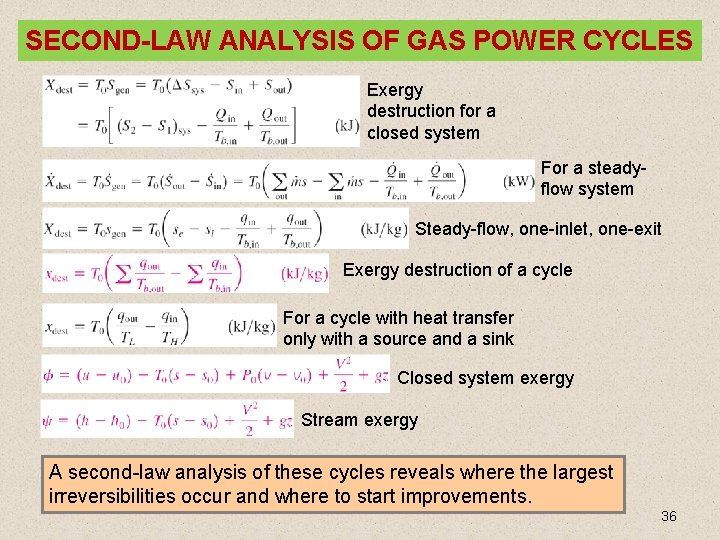 SECOND-LAW ANALYSIS OF GAS POWER CYCLES Exergy destruction for a closed system For a