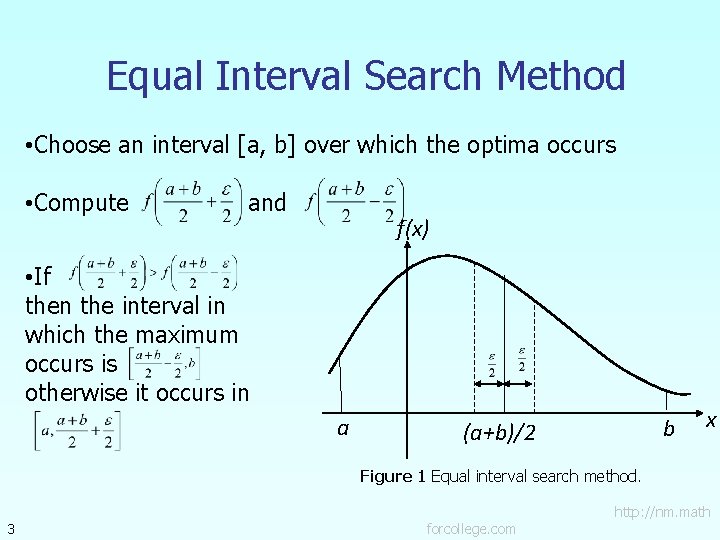 Equal Interval Search Method • Choose an interval [a, b] over which the optima