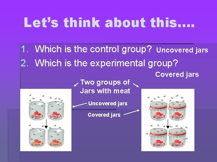 Let’s think about this. … 1. Which is the control group? Uncovered jars 2.