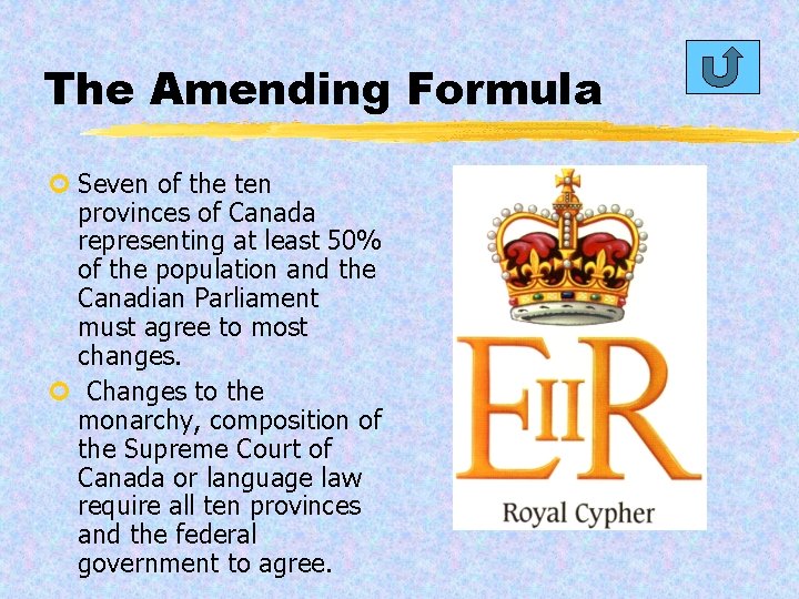 The Amending Formula ¢ Seven of the ten provinces of Canada representing at least