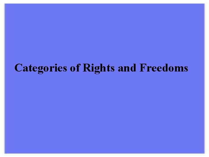 Categories of Rights and Freedoms 