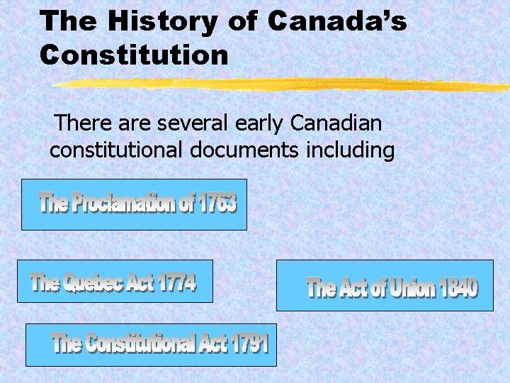 The History of Canada’s Constitution There are several early Canadian constitutional documents including 