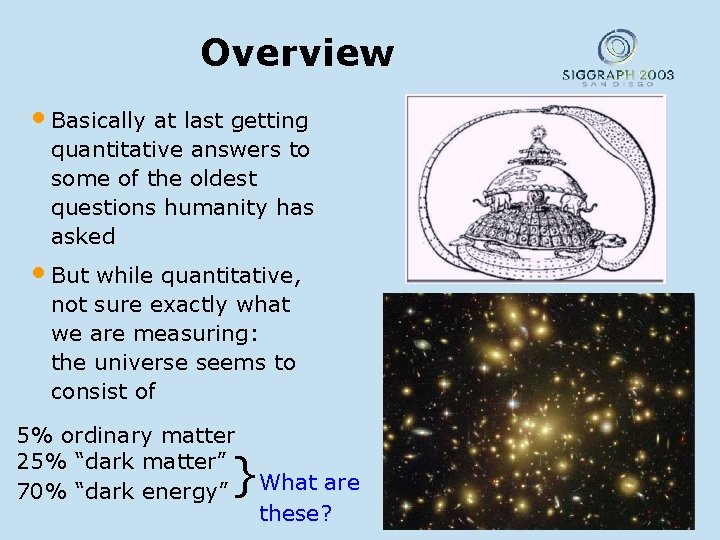 Overview • Basically at last getting quantitative answers to some of the oldest questions